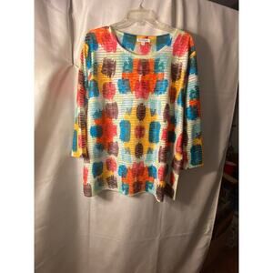 Women's North Style 3/4 sleeves Top 2XL multi Geo Print NWOT